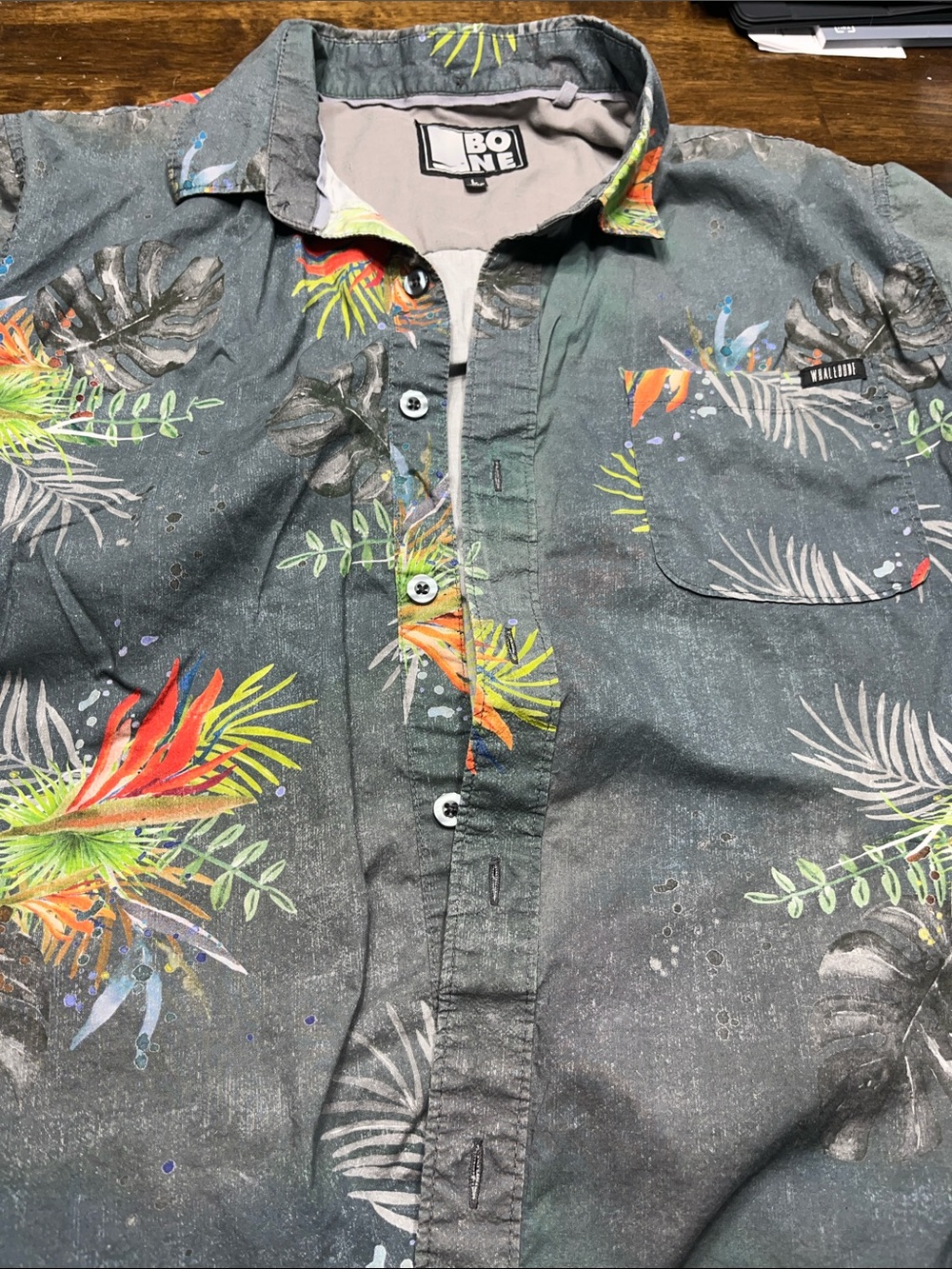 Men's Dark Green Tropical Print Button-Down Shirt